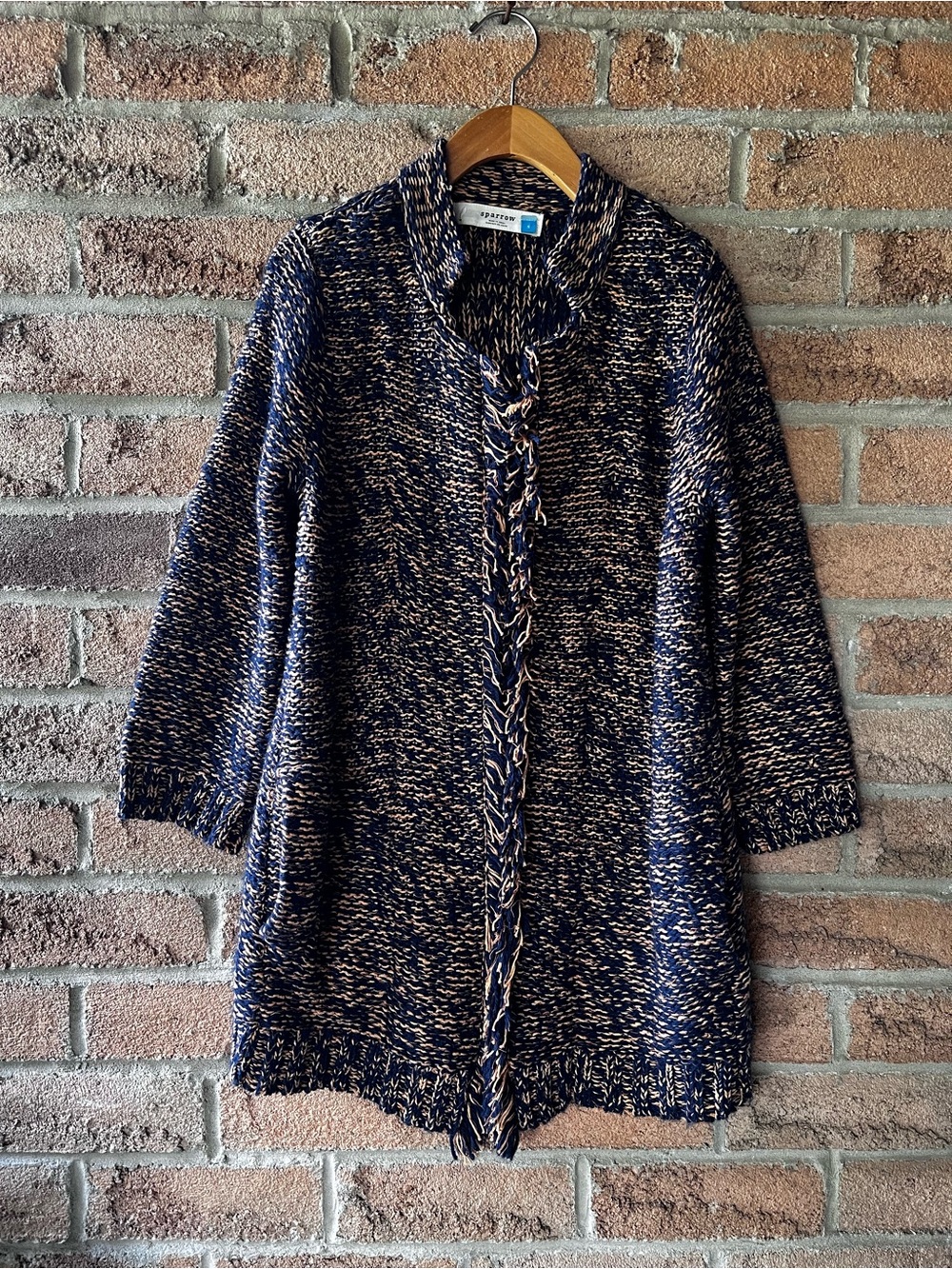 Anthropologie Sparrow Marled Peat Linen Wool Fringe Cardigan Sweater S